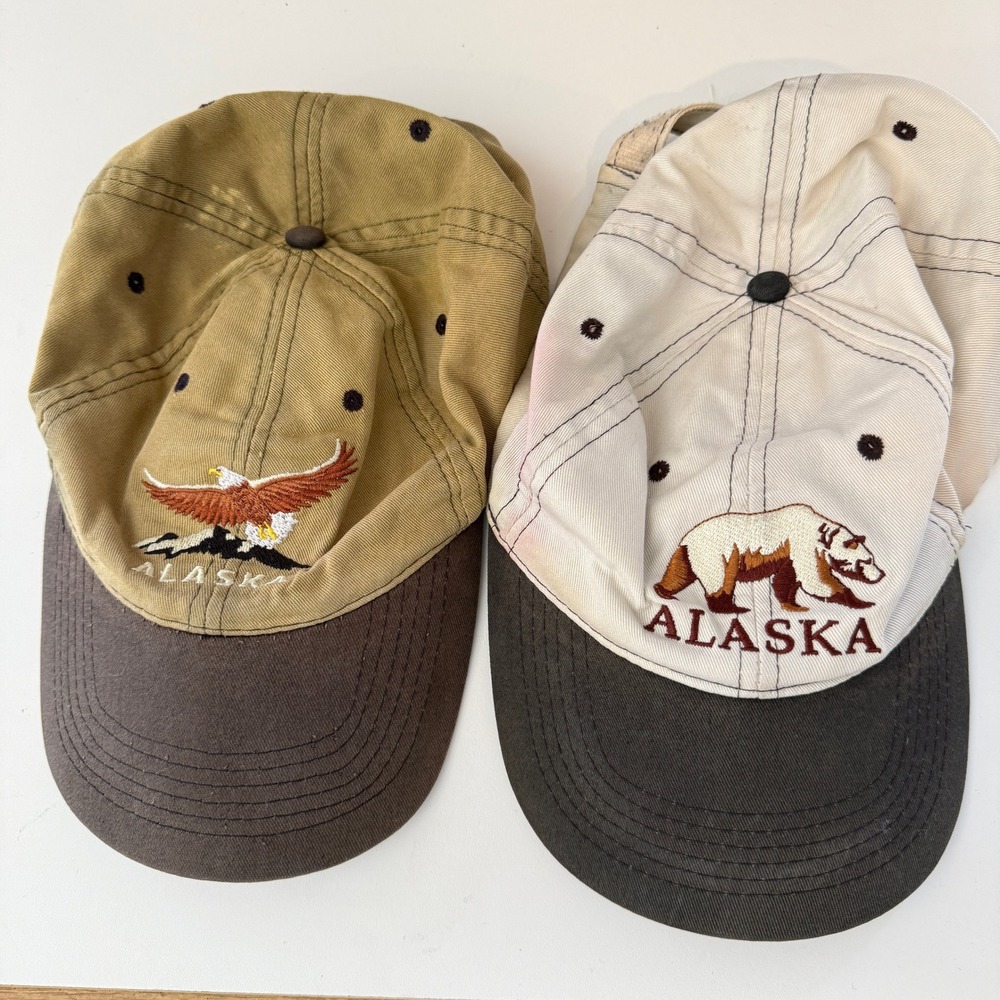 Two Tongass Trading Company Alaska Grizzly Bear Embroidered Two Tone Hat Cap
